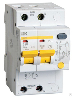 IEK Выключатель автоматический дифференциального тока 2п C 20А 30мА тип AC 4.5кА АД-12 IEK MAD10-2-020-C-030 