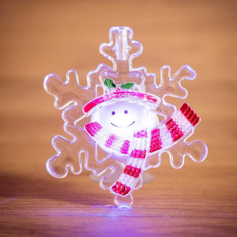 Neon-Night Фигура светодиодная ''Снежинка со снеговиком'' 80х90х15мм 1LED 6В IP20 RGB на присоске элементы питания 2хCR2