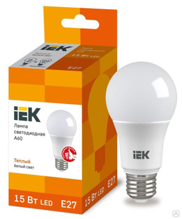 IEK Лампа светодиодная ECO A60 15Вт грушевидная 230В 3000К E27 IEK LLE-A60-15-230-30-E27 