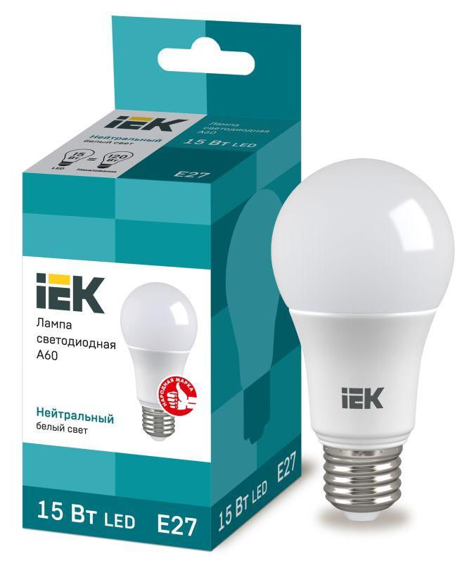IEK Лампа светодиодная Eco 15Вт A60 шар грушевидная 4000К нейтр. бел. E27 230В IEK LLE-A60-15-230-40-E27