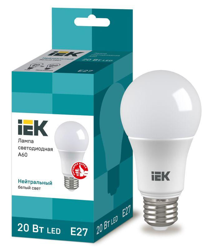 IEK Лампа светодиодная Eco 20Вт A60 шар грушевидная 4000К нейтр. бел. E27 230В IEK LLE-A60-20-230-40-E27
