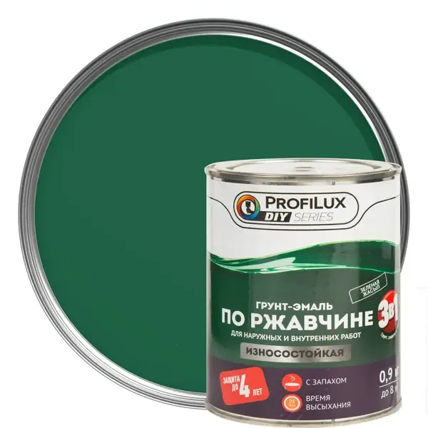 Грунт-эмаль по ржавчине 3 в 1 Profilux гладкая цвет зелёный 0.9 кг PROFILUX None