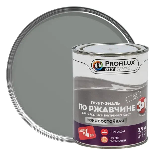 Грунт-эмаль 3 в 1 Profilux гладкая цвет серый 0.9 кг PROFILUX None