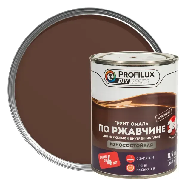 Грунт-эмаль 3 в 1 Profilux гладкая цвет коричневый 0.9 кг PROFILUX None