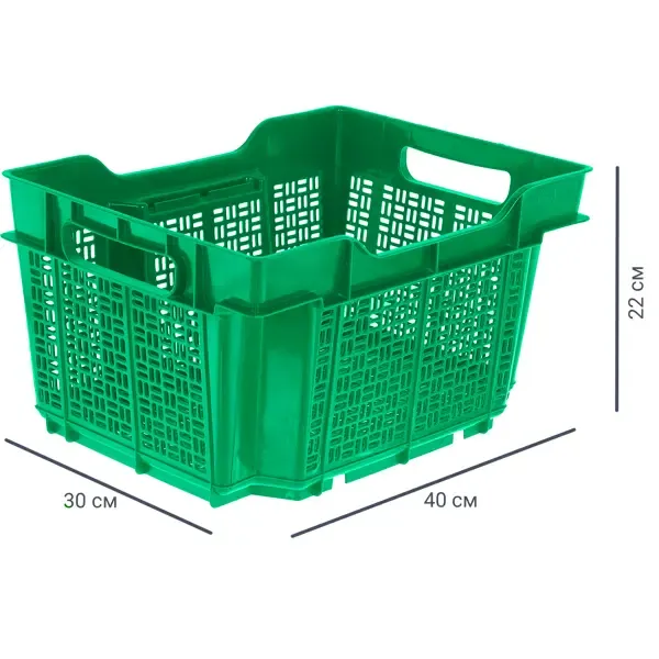 Ящик полимерный многооборотный 40x30x22 см пластик без крышки цвет зеленый Без бренда Ящик Ящик перфорированный