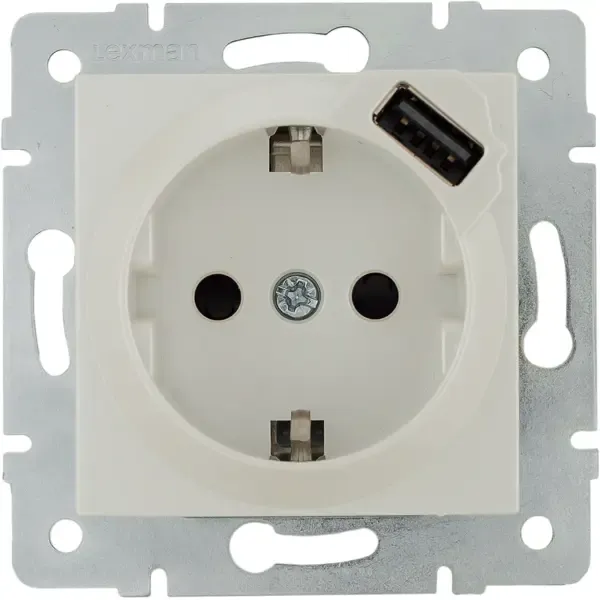 Розетка встраиваемая Lexman Виктория с заземлением разъем USB цвет жемчужно-белый матовый LEXMAN Внутренняя проводка