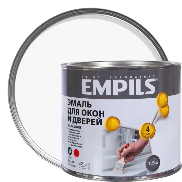 Эмаль для окон и дверей Empils PL глянцевая цвет белый 1.9 кг EMPILS None
