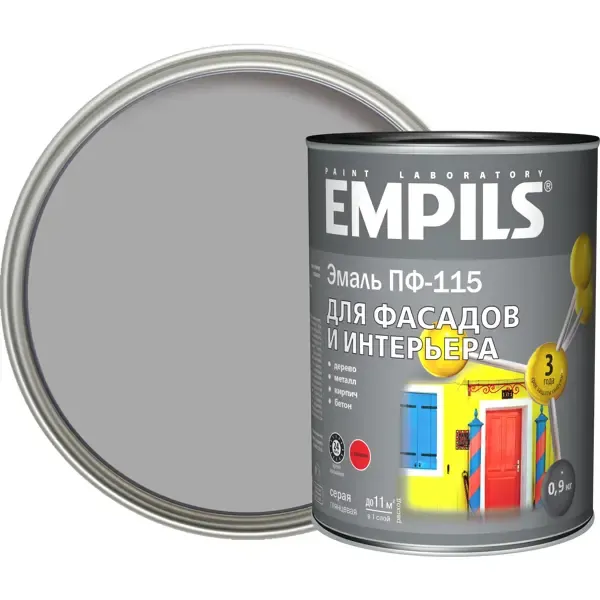 Эмаль ПФ-115 Empils PL глянцевая цвет серый 0.9 кг EMPILS None