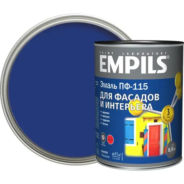 Эмаль ПФ-115 Empils PL глянцевая цвет синий 0.9 кг EMPILS None
