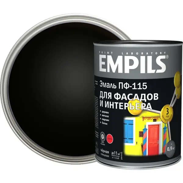 Эмаль ПФ-115 Empils PL глянцевая цвет чёрная 0.9 кг EMPILS None