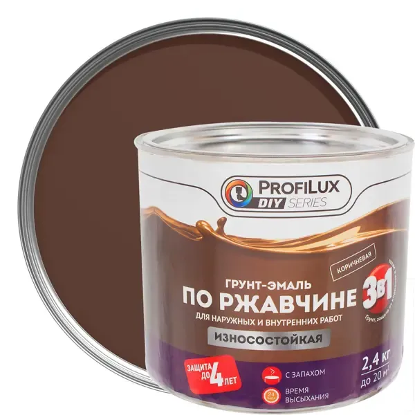 Грунт-эмаль по ржавчине 3 в 1 Profilux гладкая цвет коричневый 2.4 кг PROFILUX None