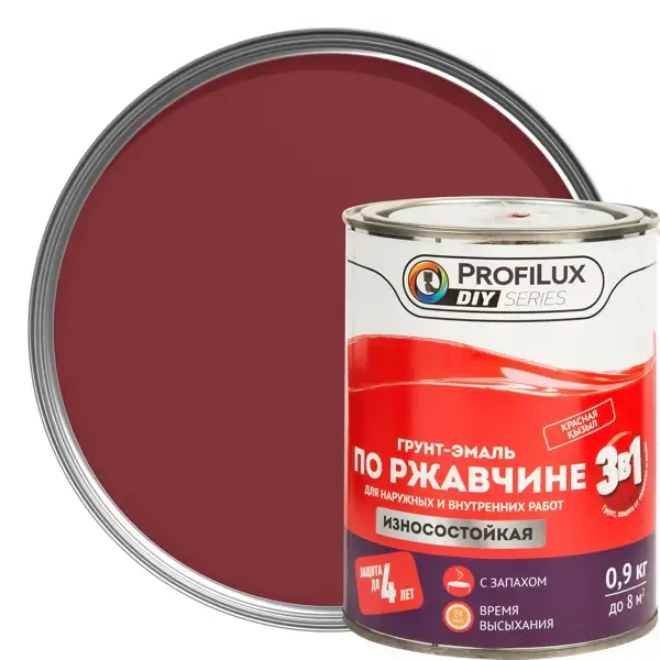 Грунт-эмаль по ржавчине 3 в 1 Profilux гладкая цвет красный 0.9 кг PROFILUX None