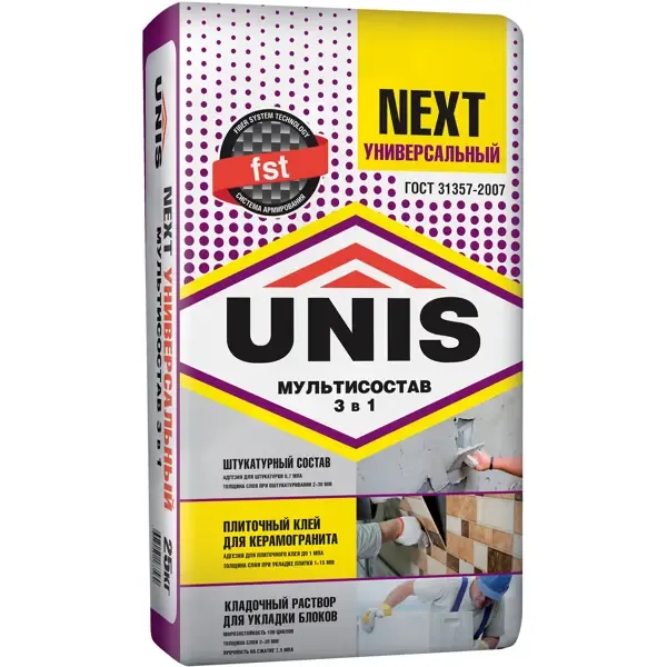 Клей для керамогранита Unis Next Универсальный 25 кг UNIS