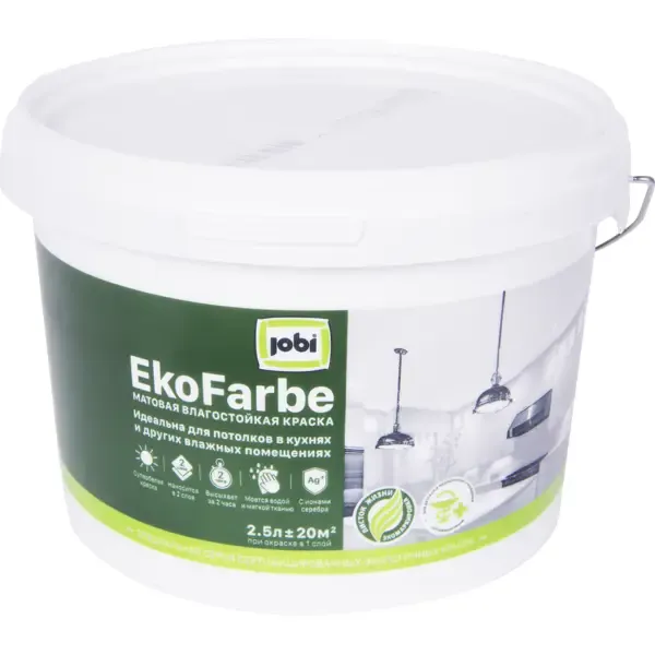Краска для кухни и ванной Jobi Ekofarbe матовая цвет белый база A 2.5 л JOBI None