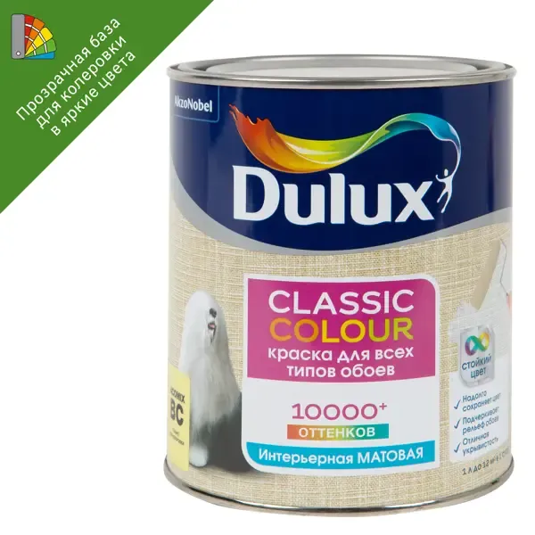 Краска для обоев Dulux Classic Colour матовая прозрачная база BC 0.9 л DULUX None