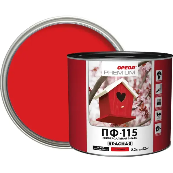 Эмаль Ореол Premium ПФ-115 глянцевая цвет красный 2.2 кг
