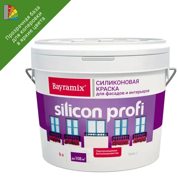 Краска фасадная Bayramix Silicon Profi матовая прозрачная база С 9 л BAYRAMIX None