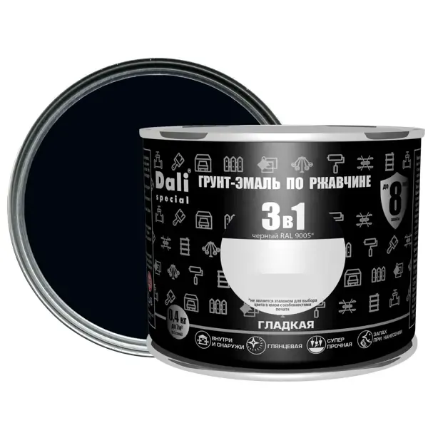 Грунт-эмаль по ржавчине 3 в 1 Dali Special гладкая цвет чёрный 0.4 кг RAL 9005 DALI None