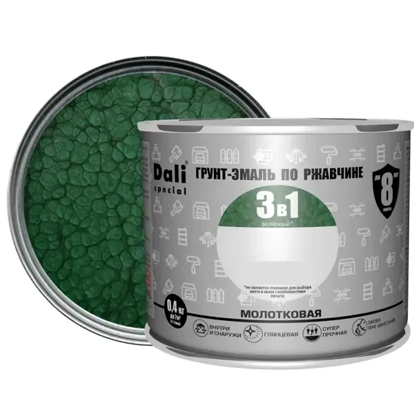Грунт-эмаль по ржавчине 3 в 1 Dali Special молотковая цвет зелёный 0.4 кг DALI None