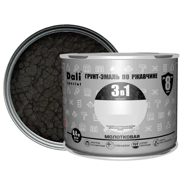 Грунт-эмаль по ржавчине 3 в 1 Dali Special молотковая цвет чёрный 0.4 кг DALI None