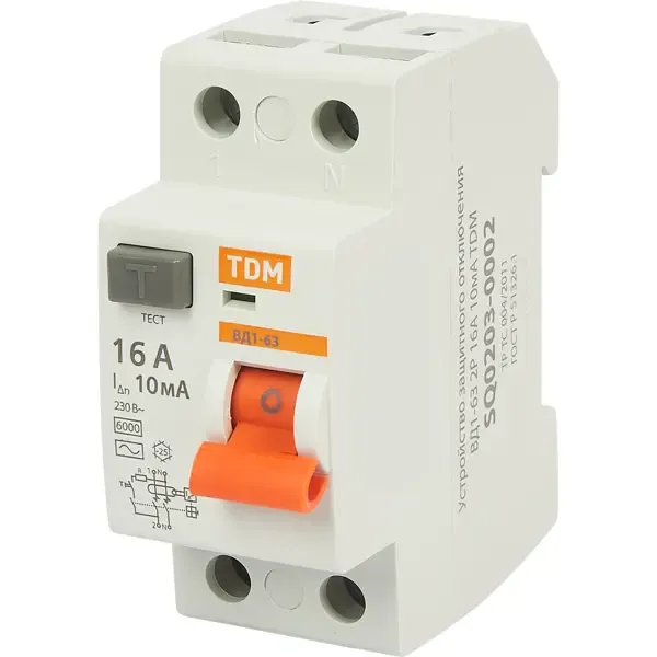 УЗО Tdm Electric ВД1-63 2P 16 A 10 мА 4.5 кА AC SQ0203-0002 TDM ELECTRIC