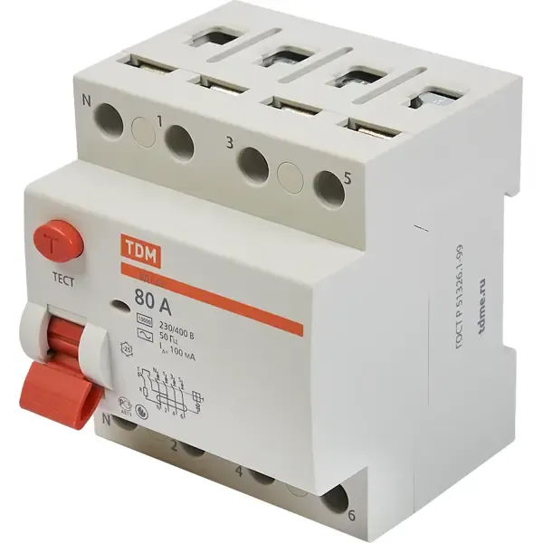 УЗО Tdm Electric ВД1-63 4P 80 A 100 мА 4.5 кА AC SQ0203-0045 TDM ELECTRIC