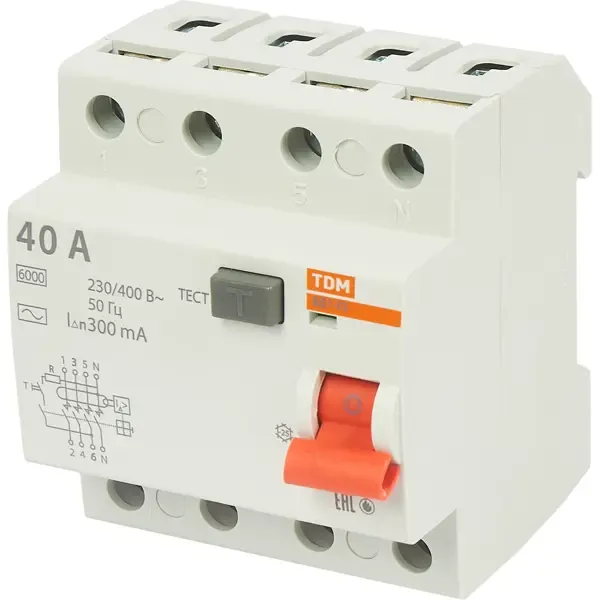 УЗО Tdm Electric ВД1-63 4P 40 A 300 мА 4.5 кА AC SQ0203-0037 TDM ELECTRIC