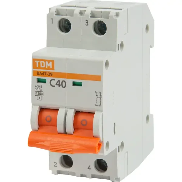 Автоматический выключатель TDM Electric ВА47-29 2P C40 А 4.5 кА SQ0206-0097 TDM ELECTRIC