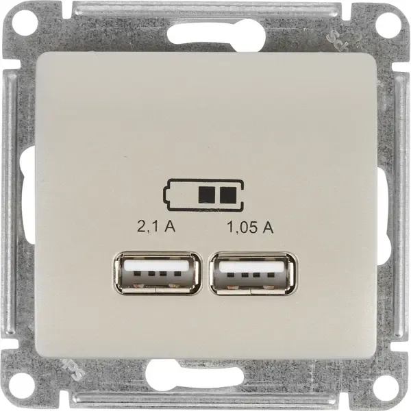 Розетка встраиваемая Schneider Electric Glossa A+A цвет платина SCHNEIDER ELECTRIC Розетка USB А+А