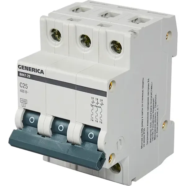 Автоматический выключатель Generica ВА47-29 3P C25 А 4.5 кА GENERICA