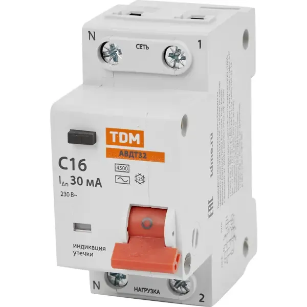 Дифференциальный автомат Tdm Electric АВДТ-32 2P C16 A 30 мА 4.5 кА AC TDM ELECTRIC