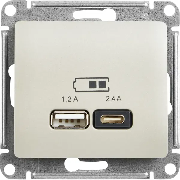 Розетка USB A+С встраиваемая Schneider Electric Glossa цвет платина SCHNEIDER ELECTRIC USB A+C
