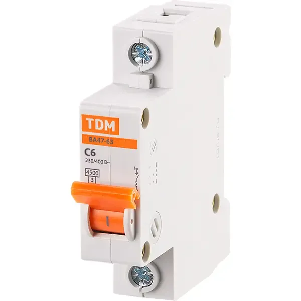 Автоматический выключатель TDM Electric ВА47-63 1P C6 А 4.5 кА SQ0218-0001