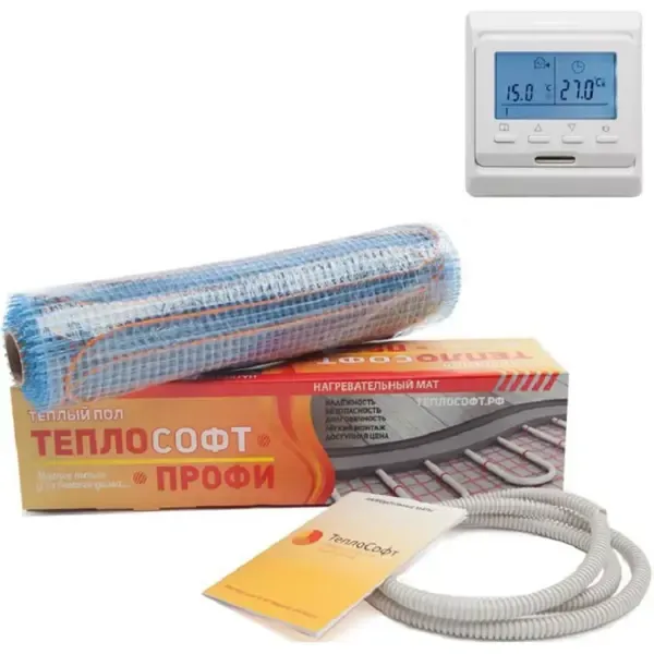 Нагревательный мат для теплого пола Теплософт 1 м2 150 Вт с цифровым терморегулятором