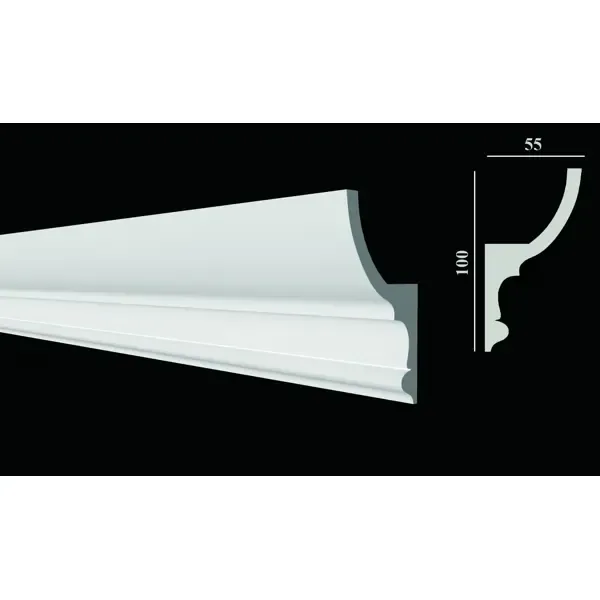 Плинтус потолочный дюропласт ударопрочный под LED подсветку Decor-Dizayn DD507 белый 5.5x10x200 см