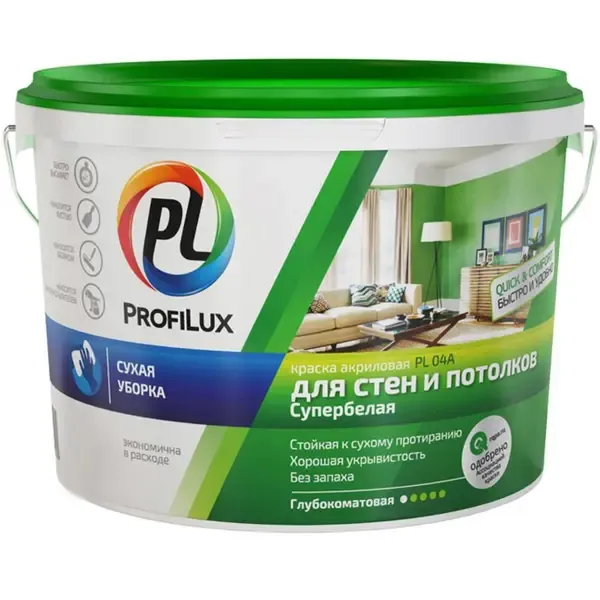 Краска для стен и потолков акриловая Profilux ВД краска PL- 04А глубокоматовая белая 3 кг PROFILUX None