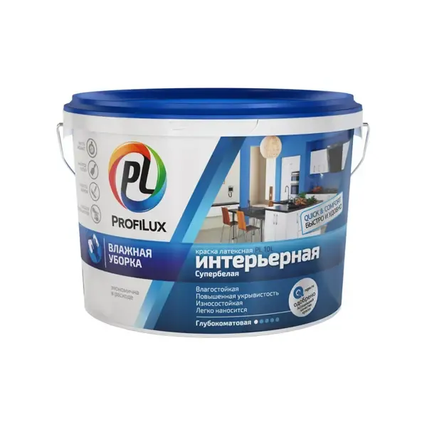 Краска для стен и потолков латексная Dufa Profilux ВД краска PL- 10L глубокоматовая белая 7 кг
