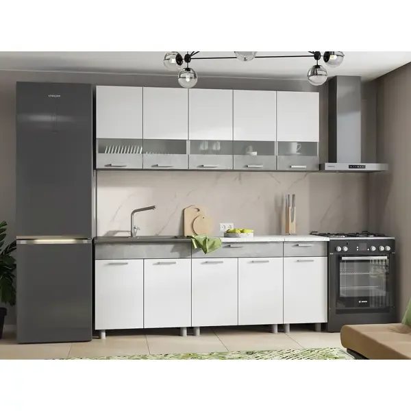 Кухонный гарнитур Стендмебель Денвер СТМ 200x215.80x60 см ЛДСП цвет белый/серый бетон