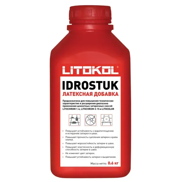Добавка латексная для цементных затирок Litokol Idrostuk 0.6 кг