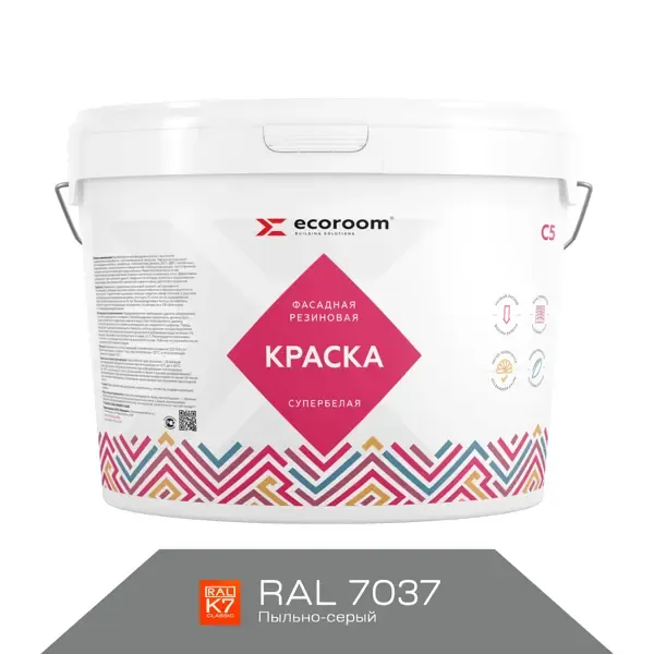 Краска резиновая фасадная ECOROOM ERC-22-7037 цвет пыльный серый 1.7 л Краска резиновая фасадная ECOROOM 2,4 кг