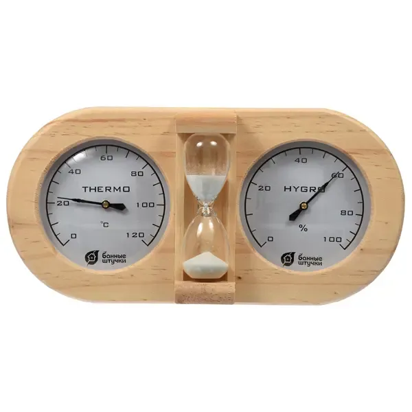 Термометр с гигрометром Банные Штучки "Банная Станция" с песочными часами 1/4 минуты