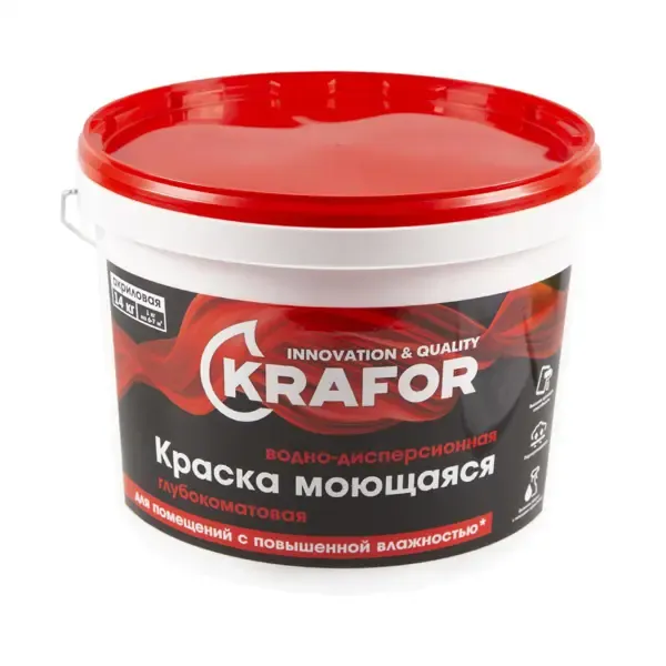 Краска для стен и потолков Krafor 26955 глубокоматовая моющаяся белая 14 кг KRAFOR None