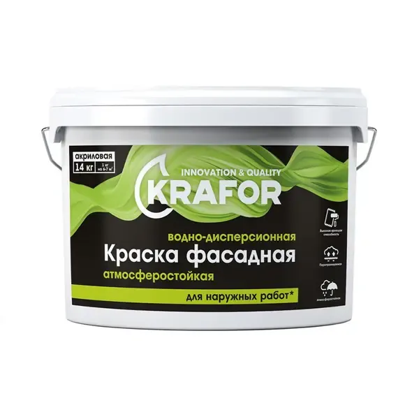 Краска Фасадная Krafor 30515 атмосферостойкая белая 14 кг