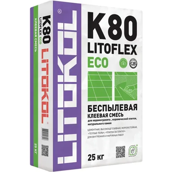 Клей плиточный Litoflex K80 ECO С2Е серый 25 кг LITOKOL None