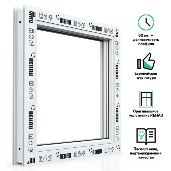 Пластиковое окно ПВХ Рехау Blitz 500х500мм (ВхШ) глухое однокамерный стеклопакет белое
