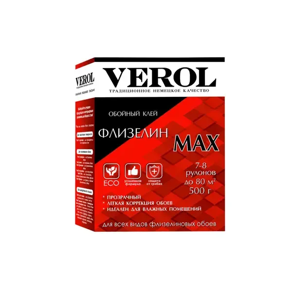 Обойный клей Verol Флизелин MAX 80 м² 500 гр, 1x12 VEROL