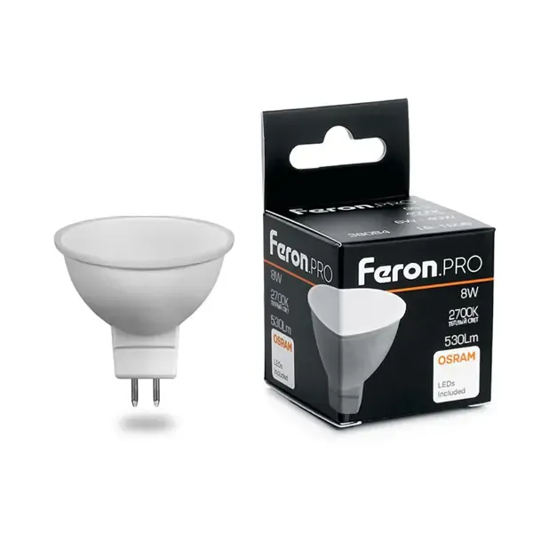 Набор ламп светодиодных Feron.PRO LB-1608 MR16 G5.3 8 Вт 2700K Теплый белый (желтый) 10 шт