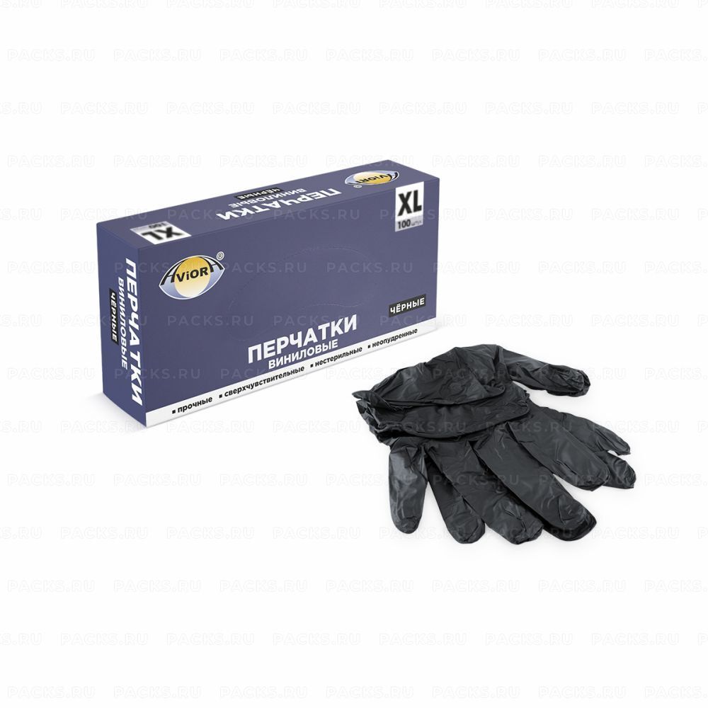 Перчатки смотровые виниловые неопудренные Aviora XL черные 50/500