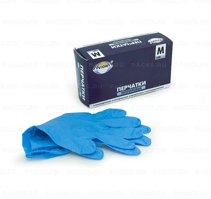 Перчатки смотровые нитриловые неопудренные Aviora M голубые 50/500