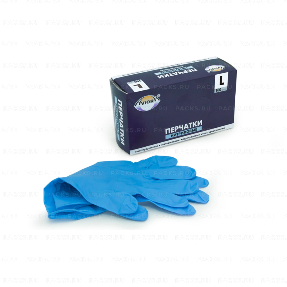 Перчатки смотровые нитриловые неопудренные Aviora L голубые 50/500